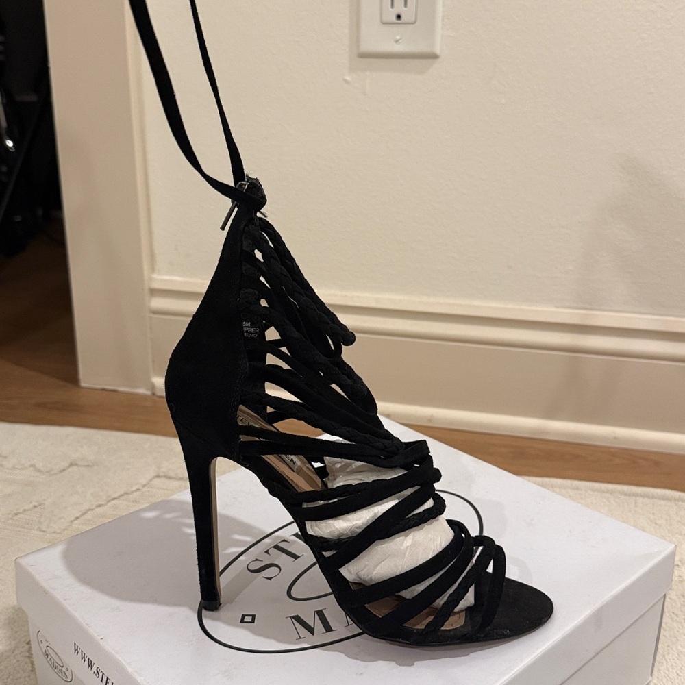 Steve Madden Black Suede Strappy Heels